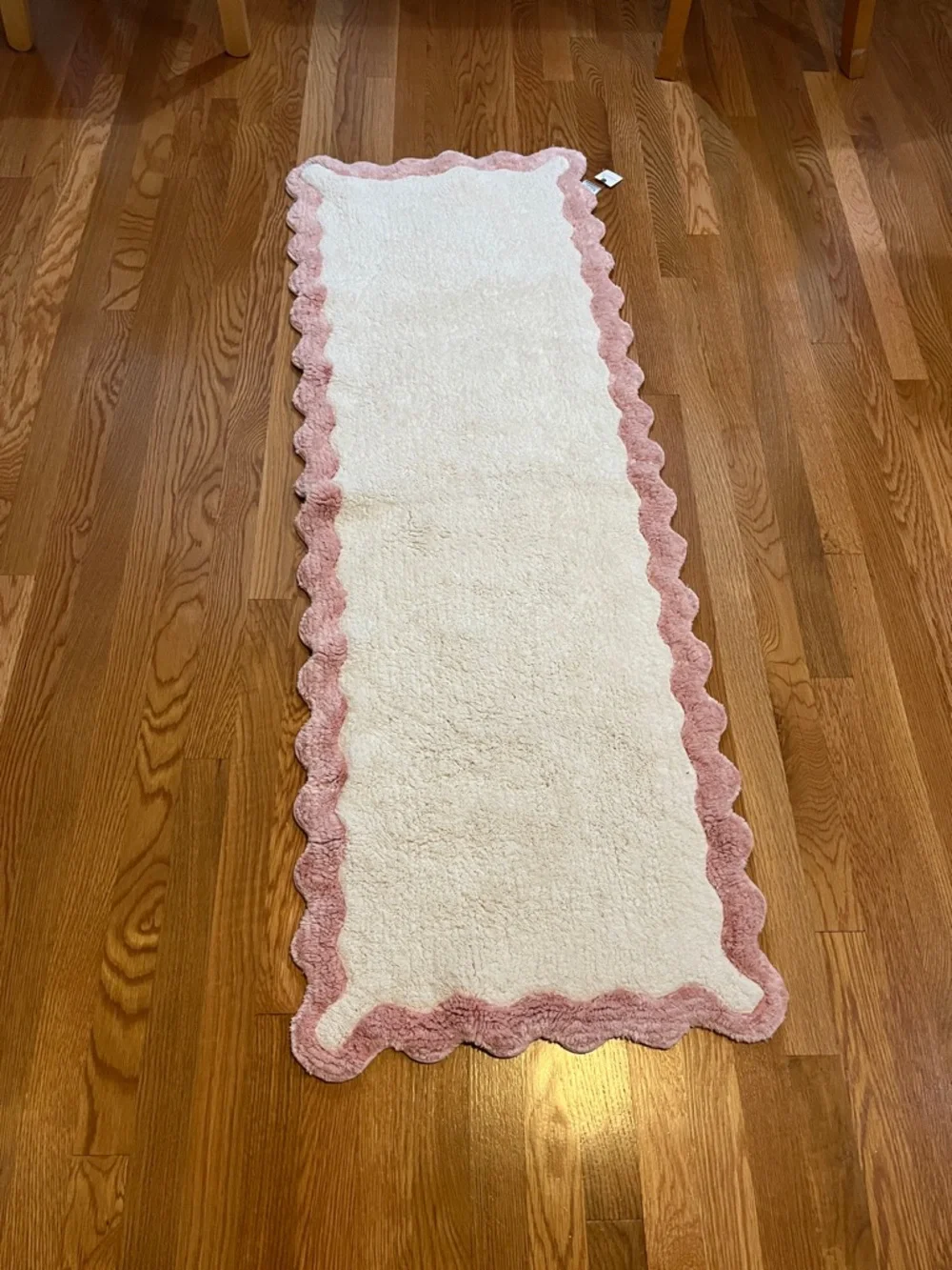 Anthropologie x Maeve Scalloped Cotton Bath Runner Mat Pink White 21x58” NWT